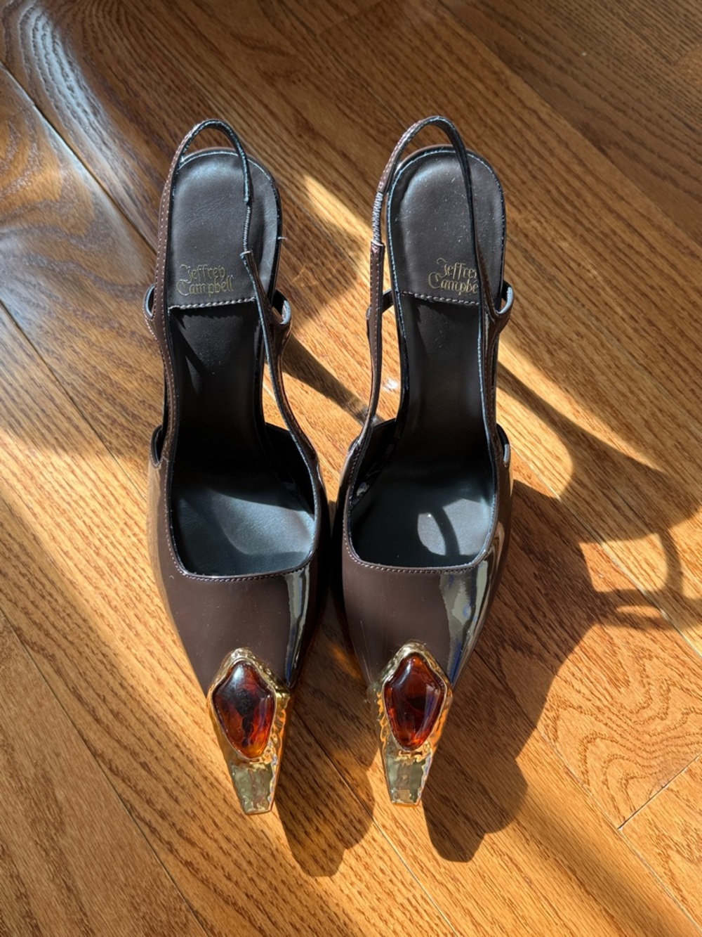 Jeffrey Campbell Brown Slingback Pumps with Gold & Amber Accent